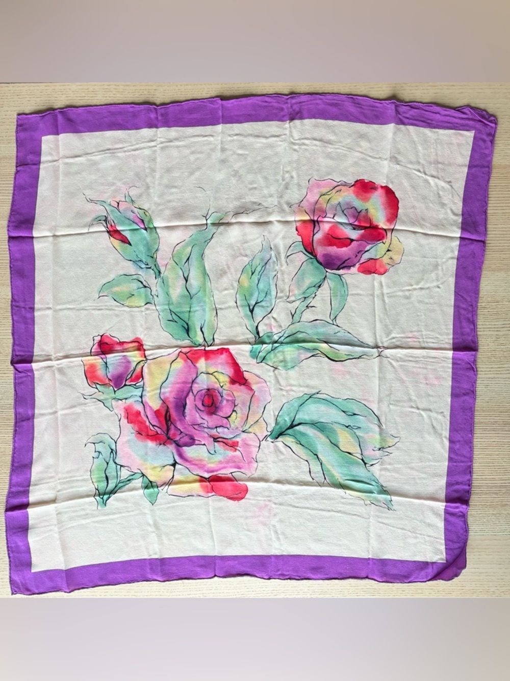 Vintage Floral hand painted Watercolor Silk Scarf